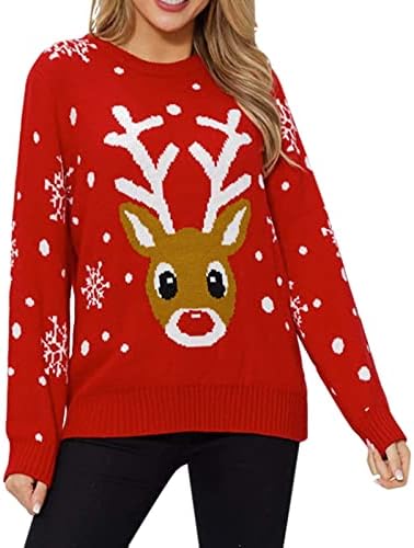 Sretan božićni džemperi za žene crveno radost simpatični božićni vilk dugih rukava s dugim rukavima