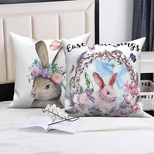 Uskršnji ukrasi navlake za jastuke Spring jastuk navlake 18x18 Set od 4 komada za Bunny Rabbit Kućni dekor bacanje jastuka pokrijte Uskršnje ukrase za kućne Uskršnje poklone
