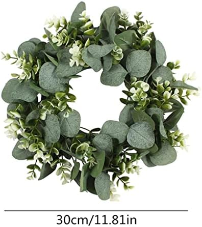 Ganfanren okrugli umjetni zeleni i vijenci za vrata sa bijelim cvijećem simulacije divljeg lišća