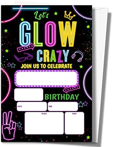 ISOVF 4 X 6 Neon Glow Rođendanske stranke sa koverte - Hajde da sjalimo ludo punjenje stilske stranke