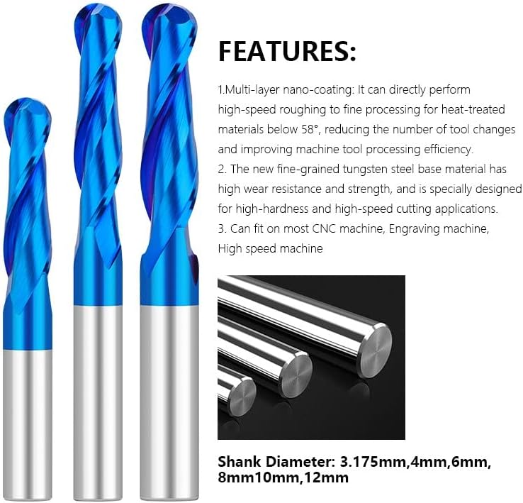 Dupha 1pcs nano plavi oblicni mlinovi nosa, 3.175 / 4/6/8/10 / 12mm gljev za glodanje karbida CNC