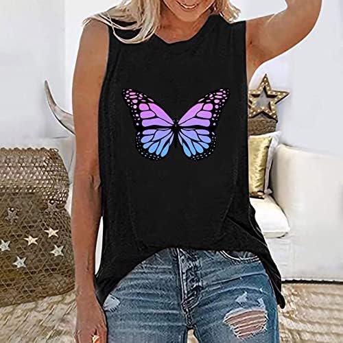 Blusas Mangas estampado de mariposa para mujer moda verano 2023 de Cuello Redondo Camiseta Sin