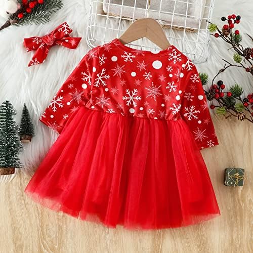 Baby Girls Božićna haljina Toddler Dugi rukav Snowflake Tutu haljina + trake za glavu 2pcs Outfits Girls