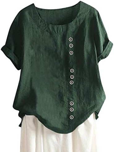 Ženska gumba sa čvrstom bojom velike veličine pamučna posteljina vrhunska majica kratkih rukava kratkih