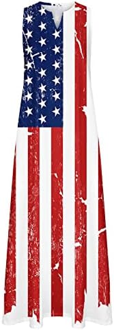 HCJKDU Ljetni sandress za žene 2023 Dan nezavisnosti bez rukava V izrez SAD Zastava zastava Maxi haljine