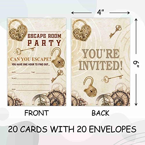 Wuawn 20 Mystery Rođendan Pozivnici sa kovertama, Escape Room Fill - u rođendanskim karticama za dječake i