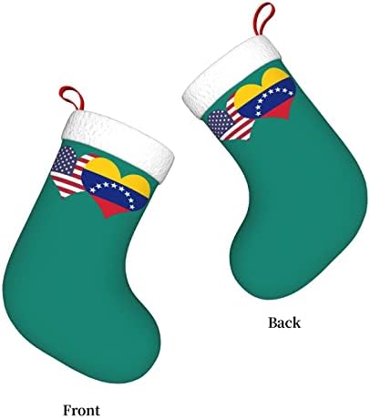CutedWarf Američka zastava i venecuelanska zastava Božićne čarape Xmas Dekoracija Klasik 18 inča kamin Viseći čarapu