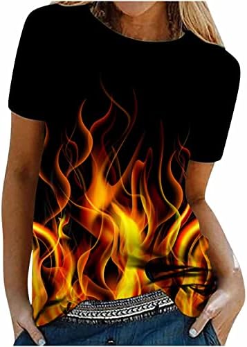 Kratke Rukave Majice Žene Crewneck Ljeto Top Plamen Štampani Casual Tunic Tops Regular Fit T-Shirt Dressy Bluze