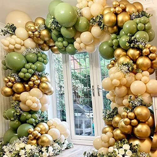 KBRAND Sage Green and Gold Balloons Arch Kit Garland Decor Masline i zlatni baloni Baby tuš