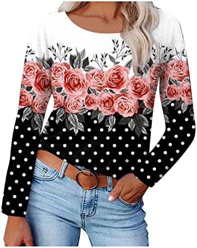 NOKMOPO Holiday Shirts za žene Ženski Casual modni Print Dugi rukav o-izrez pulover Tunic Tops