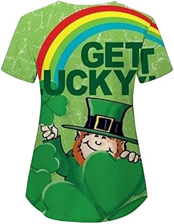 CGGMVCG žene St Patricks dan košulja žene V vrat Casual Lucky list Print kratki rukav džep St Patricks dan vrhova