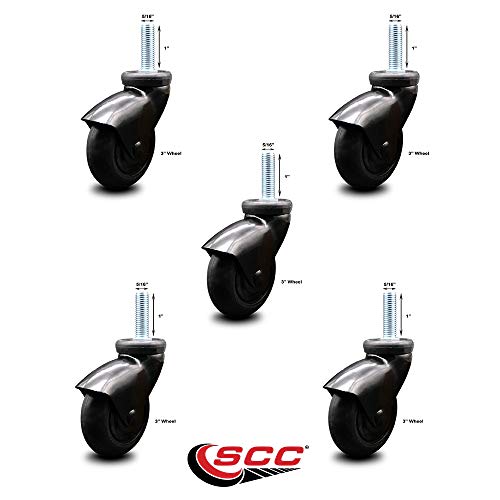 Servisni kotač - Crni kapuljač 3 inčni okretni neoprenski gumeni kotači i 5/16 navojne stabljike - 550 lbs. Ukupni