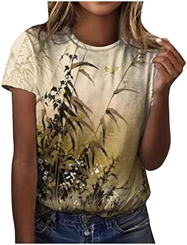 Jesen Ljeto TEE Djevojke kratki rukav 2023 Crewneck Pamuk cvijet grafička bluza za žensku za žene