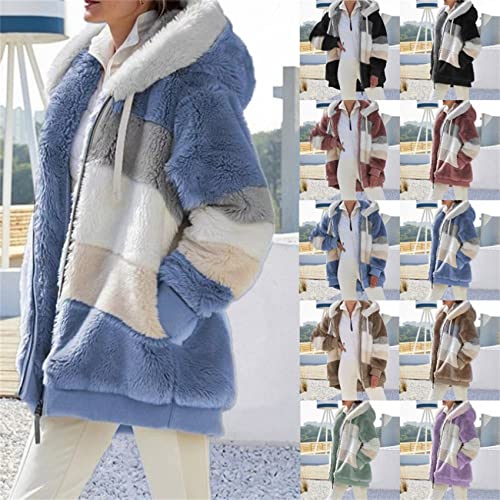 Fuzzy Fleece Teddy kaput sa džepovima žene kapuljačom Faux flis jaknu toplu jesen i zimu Outwear sa džepovima