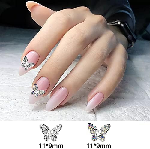 WOKOTO 20kom 3d leptir Nail Rhinestones čari 3d nail Butterfly Charm kristali dijamanti srebrni metalni
