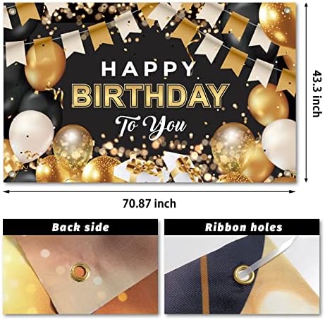 Crni i zlatni ukrasi za rođendan, 95 komada Bijeli zlatni konfeti baloni sa paketom Banner Backdrop za rođendanske