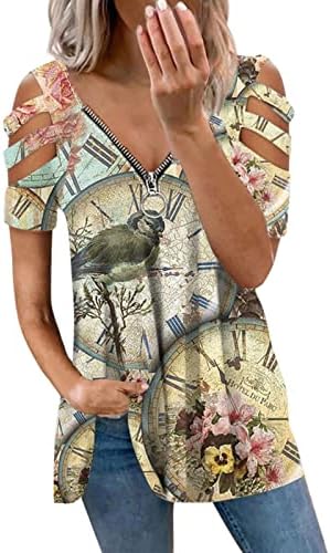 Jesen Summer bluza košulja za ženska mekana udobna odjeća s ramena s kratkim rukavima V vrat pamuk pamuk
