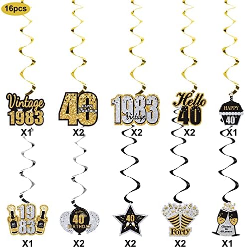40. rođendanski viseći ukrasima Vintage 1983 za muškarce, crno zlato srebrna navija se do 40