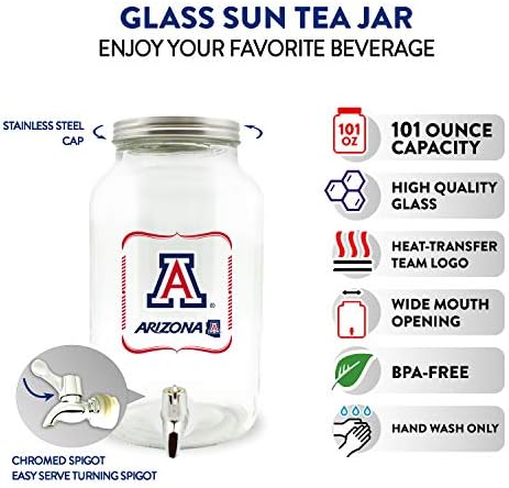 Duck House NCAA Arizona Wild Mačke Glass Pity Dispenser / Sun Tea Jar, 3 litra