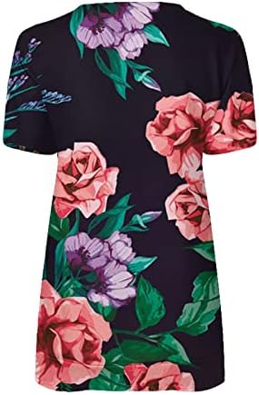 Cheboyel ženski cvjetni print casual majice Pola zip Henley majice Bluze s kratkim rukavima dame Ljeto Flowy Tops