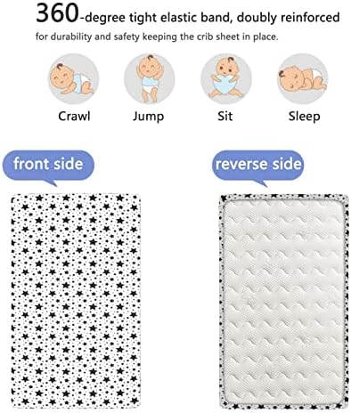 Star tematski samirni lim, standardni madrac sa krevetom ugrađeni list mekani madrac madraca za toddler ugrađen za dječaka ili djevojčica ili vrtića, 28 x52, bijela crna