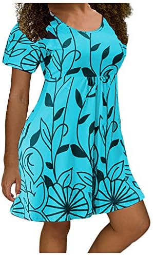 Plus veličina Hawaii haljina za žene 2023 okrugli vrat cvjetni sandred Sundersd s kratkim rukavima mini haljina