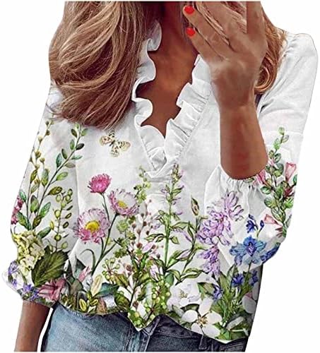 Ljetna jesenska majica djevojke duge rukave Odjeća Regular Fit V izrez grafički Peplum Casual
