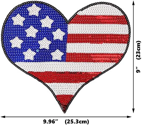 Locomo Velike sekvesta američke zastava Heart Gvožđe na patchu šivati ​​patch pjenušava Amerika Sjedinjene Države Država Zastava države DIY Applique Motif za djecu Odjeća za odrasle Dekoracija ruksaka