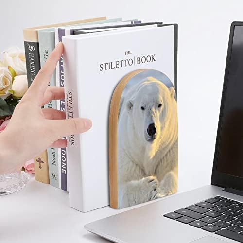 Polarni medvjed slike Drvo dekorativni Bookends Non-Skid knjiga kraj za police 1 par 7 X 5 Inch