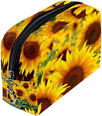 Mala šminkarska torba, patentno torbica Travel Cosmetic organizator za žene i djevojke, cvijeće polje suncokret
