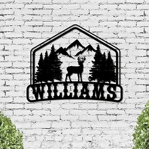 Diteooms Custom Metal Wall Art, Zidni Decre Deer u znaku šume, Ponimanje prilagođenog naziva, Poklon kućišta, zatvoreni vanjski metalni zidni dekor Zint za seosko kućište, napravljeno u SAD-u, 18 inča