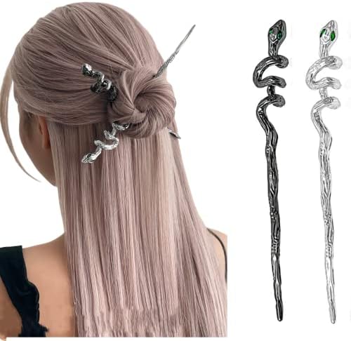 2022 Novi Snake Hair Sticks Vintage Punk Hair Chopsticks Green Rhinestones Metal Distortion Hairpin