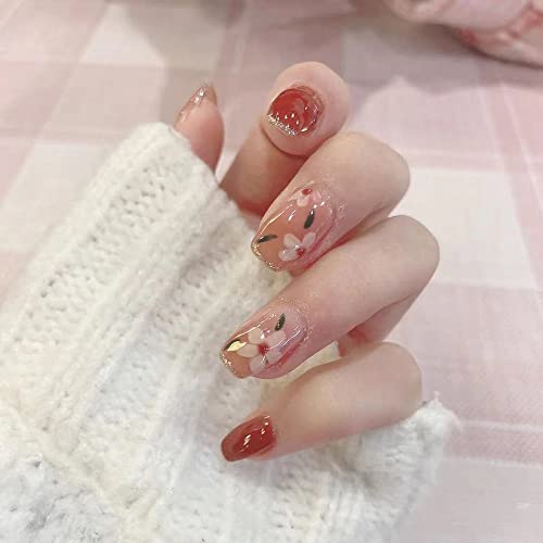 Francuski lažni nokti kratka slatka Flower Press na noktima Cherry Blossoms vrhovi za nokte kvadratni crveni akrili full Cover lažni nokti za žene i djevojčice 24kom
