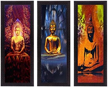 eCraftIndia Set od 3 Meditirajuće Buddha satenske mat teksture UV Art Painting