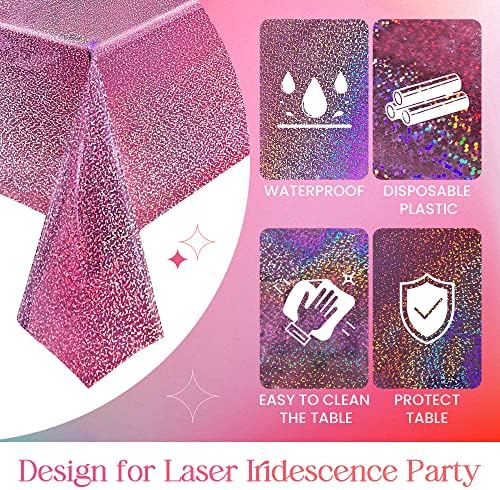 Ružičasti holografski laserski stolnjak vrući ružičasti sjajni tablica pokriva za jednokratna krpa za jednokratnu praksu za jednokratnu platnu za djevojčice za rođendan zabave za vjenčanje Bachelorette dekor za tuširanje