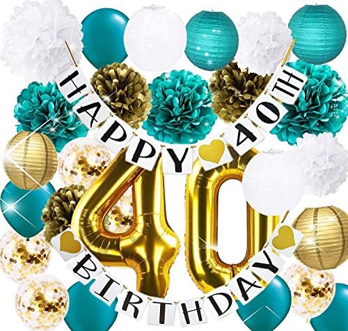 40. rođendanski ukrasi za žene Teal Gold Confetti Latex baloni Tkiva Pom Poms Gold Teal 40