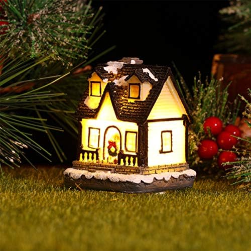 Kisangel Winter Set Božićno seoski setovi 1pc Božićna smola kuća sa toplim LED svijetlim božićnim stablom Privjesci