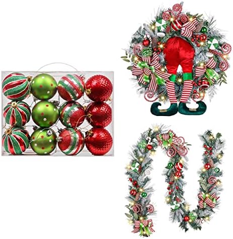 Valery Madelyn crvena zelena bijela božićna vrijednost Bundle 24ck Božićna kugla ukrasi + 30 inčni božićni