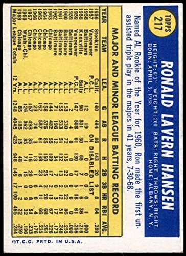 1970. topps # 217 Ron Hansen Chicago White Sox ex bijeli sox