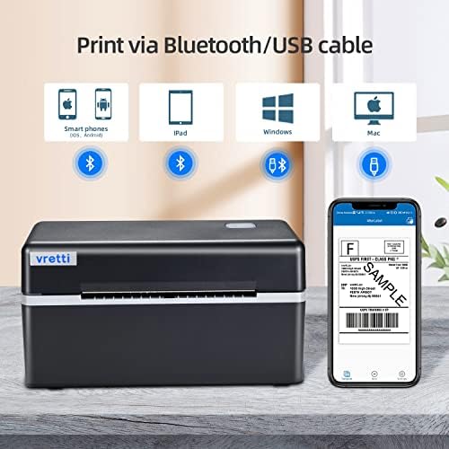 vretti Bluetooth štampač termalnih naljepnica za otpremu, bežični 4x6 štampač naljepnica za otpremu za male poslovne pakete za otpremu, podržava Android, iPhone i Windows,kompatibilan sa , Ebay, Etsy, USPS