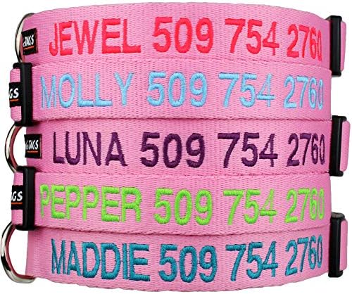 Godags personalizirani ružičasti ovratnici za pse, prilagođeni vezni ogrlice za pse sa nazivom kućnog ljubimca i telefonski broj, podesivi ovratnik s brzim kopčom za ekstra male, male, srednje i velike pse