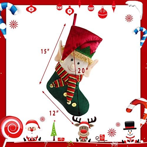 Athoinsu 2 pakovanja vilenjače božićne čarape sa jingle zvona za kamin Viseći ukrasi Xmas Holiday Party