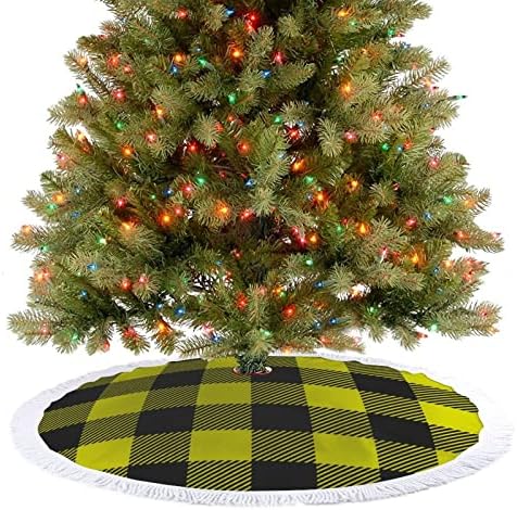 Žuta i crna provjerena suknja za božićnu drvcu s reselom za srećnu božićnu zabavu pod Xmas Tree