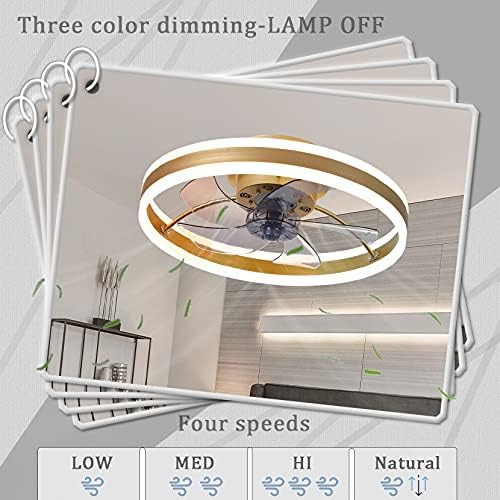 OMGPFR LED svjetla sa ventilatorom, tri-boja zatamnjenja mogu da vremenski ventilatori osvetlila podesivu vetroveru sa daljinskim upravljačem 4-brzina i 3 boje 50 cm za ukras, zlato, 50 cm