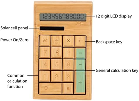 Kalkulator radne površine, bambusov solarni kalkulator, 12-znamenkasti sa LCD ekranom i 18 tipki, solarna i baterija