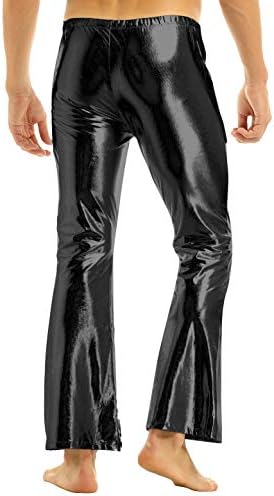Sywiyi muški sjajni metalik motocikl duge hlače od umjetne kože Disco Dance Bell donje hlače Crne velike