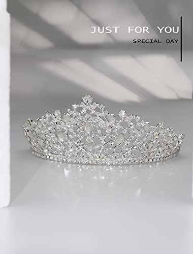 Ahairder Srebrna tijara i kruna-Kristalna princeza kruna rhinestone Tiara za djevojačke vjenčane dodatke za kosu za svadbenu rođendansku zabavu
