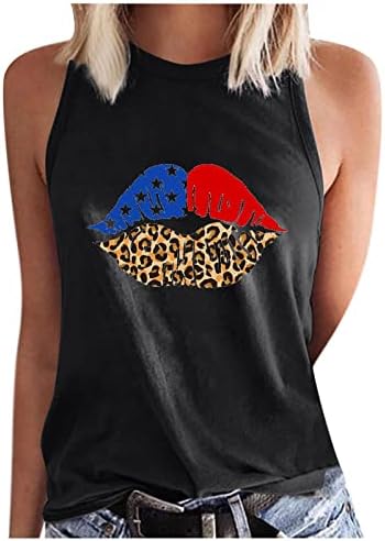 Žene 4. srpnja Košulje Američka zastava Lips bez rukava Top Funny Graphic Cisterna vrhova Patriotski T majica
