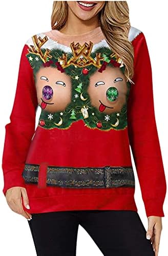Smiješna božićna dukserica za žene casual crewneck grafička dukserica uniseks praznični pulover s dugim rukavima