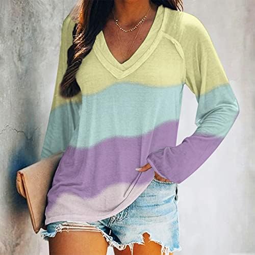 Uqrzau ženske pamučne košulje majicu modna košulja u boji V izrez casual top rukavi casual bluza